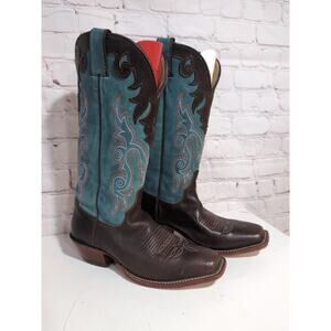 Justin Boots Style L2696 Brown And Teal Leather Cowgirl Western Women Size 6.5